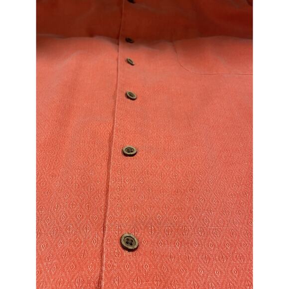 Pronto Uomo Silk Button Up Shirt Men’s Size XL Classic Fit, Salmon, Short Sleeve - Picture 8 of 14
